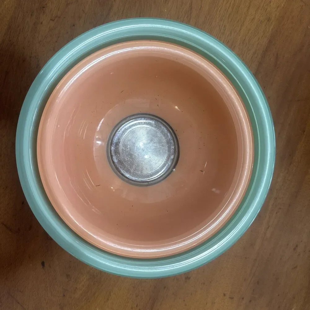 Pyrex Pastel Nesting Bowls 1.5L 323 & 325 2.5L Orange & Green Clear Bottom